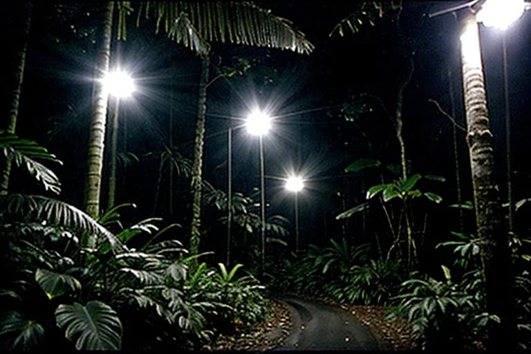 Green blinking light captured deep within the rainforest