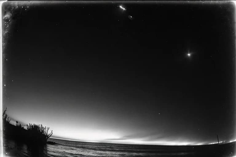夜間水中撮影された光の軌跡。不明生物の移動を示唆する。