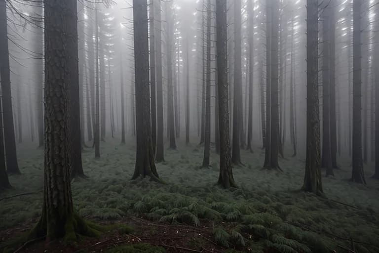 Human-like mist figure observed in the forest at night