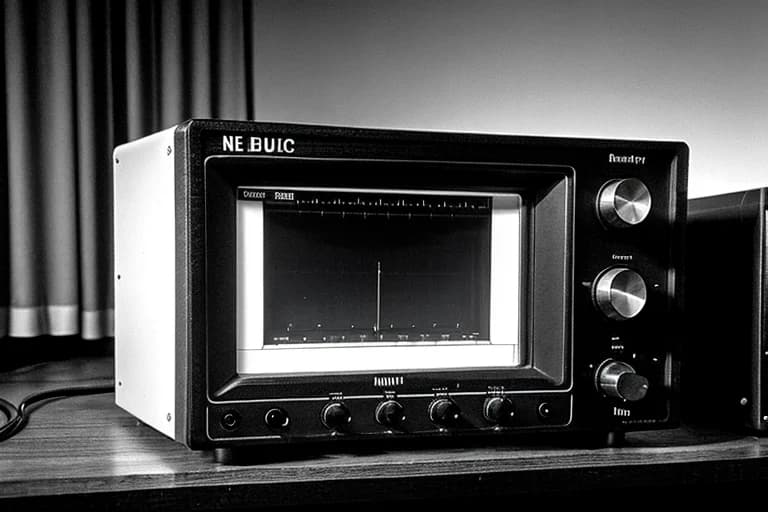 Irregular waveforms displayed on an audio spectrum analyzer. Inconsistent with known acoustic patterns.