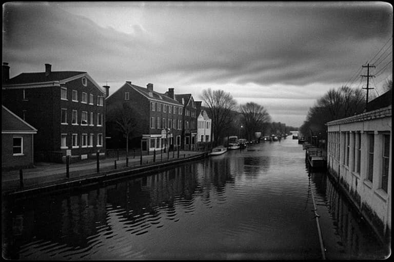 Surveillance footage capturing anomalous ripples on canal water.