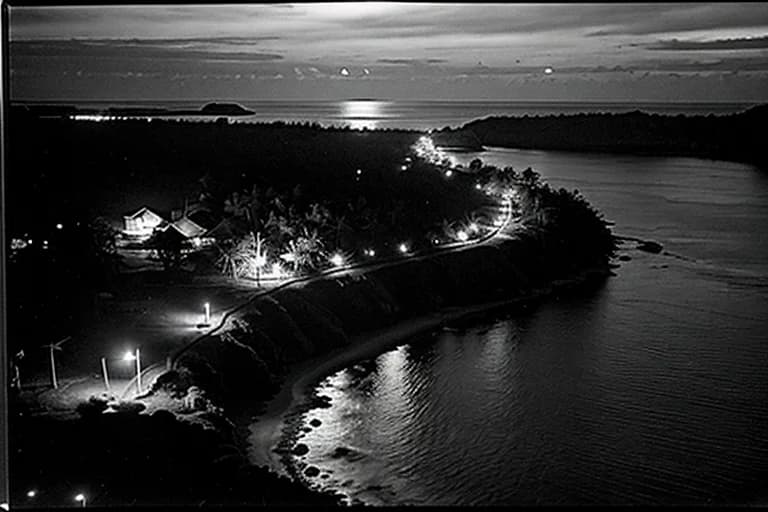 Night view of the coastline near the incident location