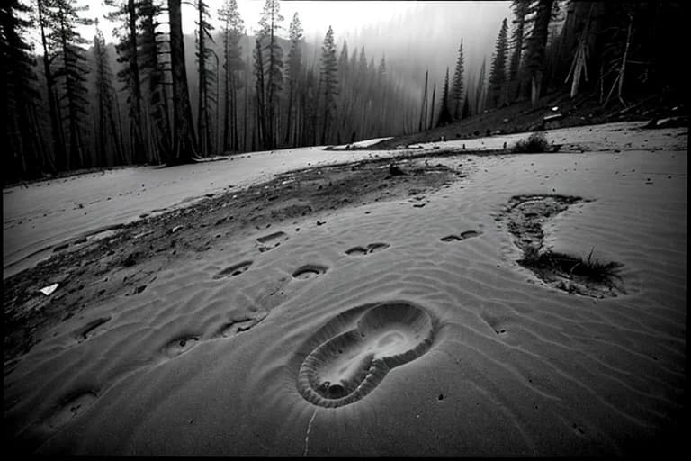 Unnatural footprints leading into the forest behind the temple