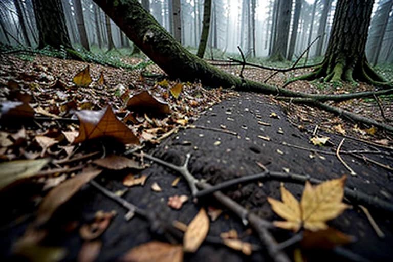 Large three-toed footprint found in forest soil.