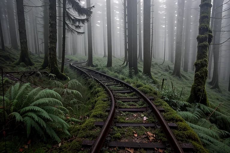 Old mine cart tracks. An unnatural fog covers the path ahead.