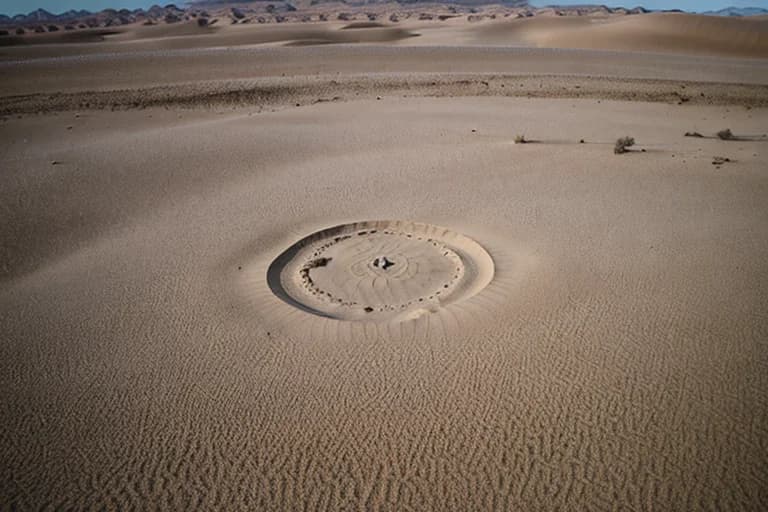 Aerial view of circular burnt sand mark