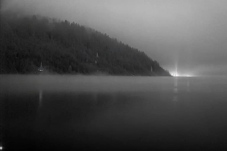 Faint bluish light in the fog